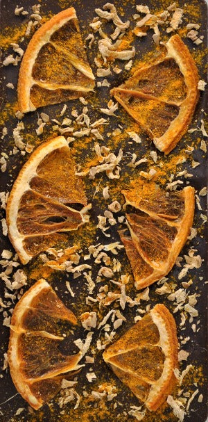 Oranges, Dried Ginger and Turmeric Dark Chocolate Bar