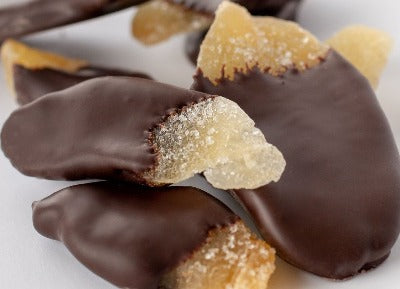 Candied Ginger Dipped in Dark Chocolate