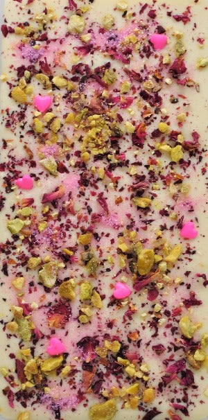 Organic Dried Edible Rose Petals California Pistachio with White Chocolate