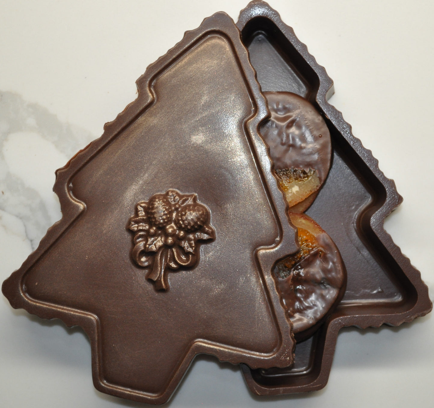 Large Christmas Tree shaped Chocolate Gift Box with Candied Orange Slices